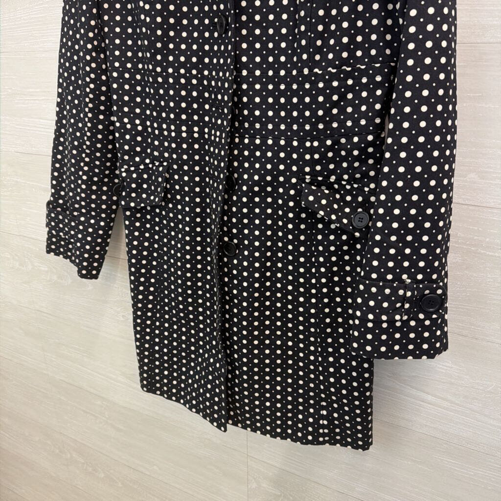 Loft Black/ White Polka Dot Print Long Button Front Jacket 4