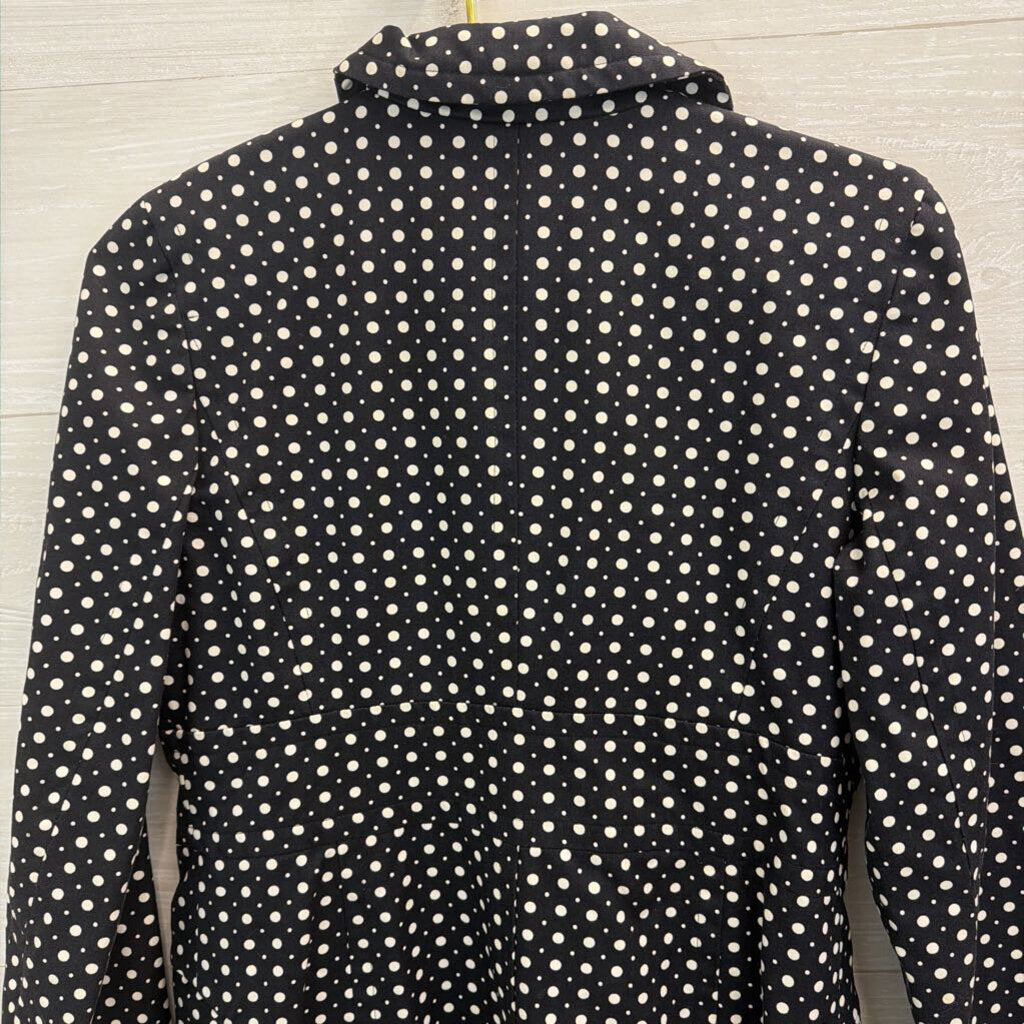 Loft Black/ White Polka Dot Print Long Button Front Jacket 4