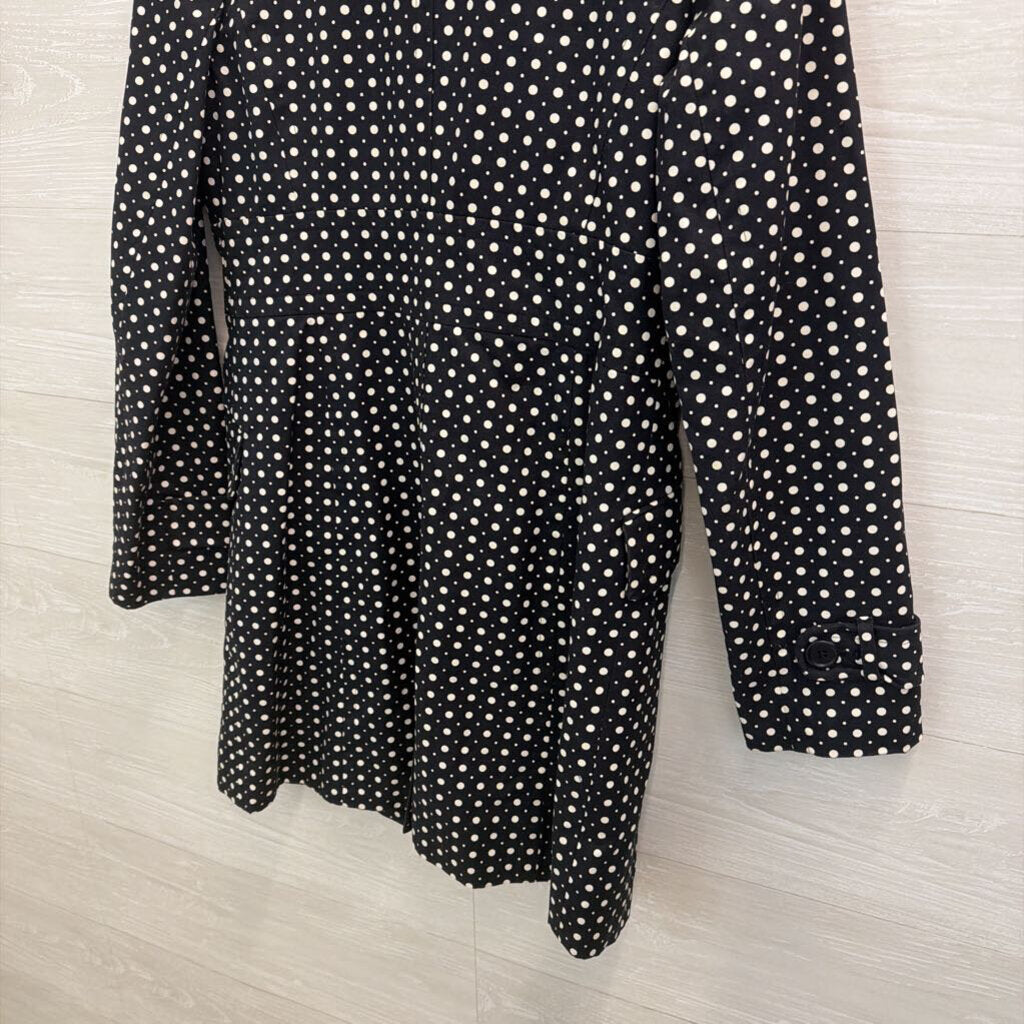 Loft Black/ White Polka Dot Print Long Button Front Jacket 4