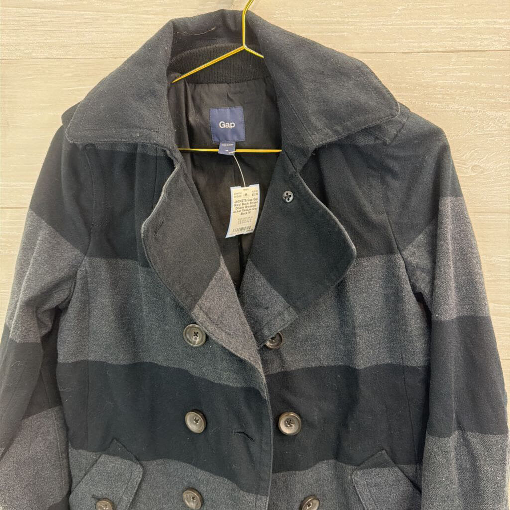 Gap Grey/ Black Striped Double Breasted Jacket Medium