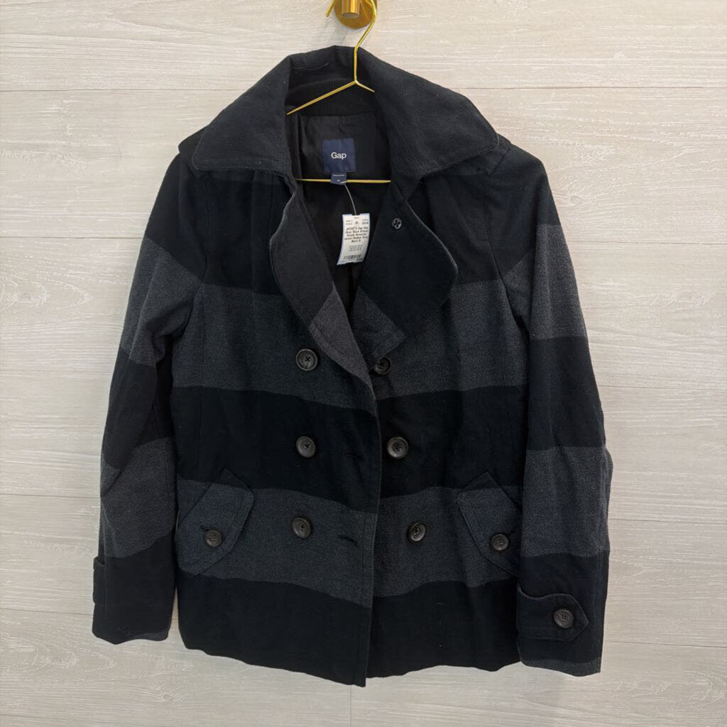 Gap Grey/ Black Striped Double Breasted Jacket Medium