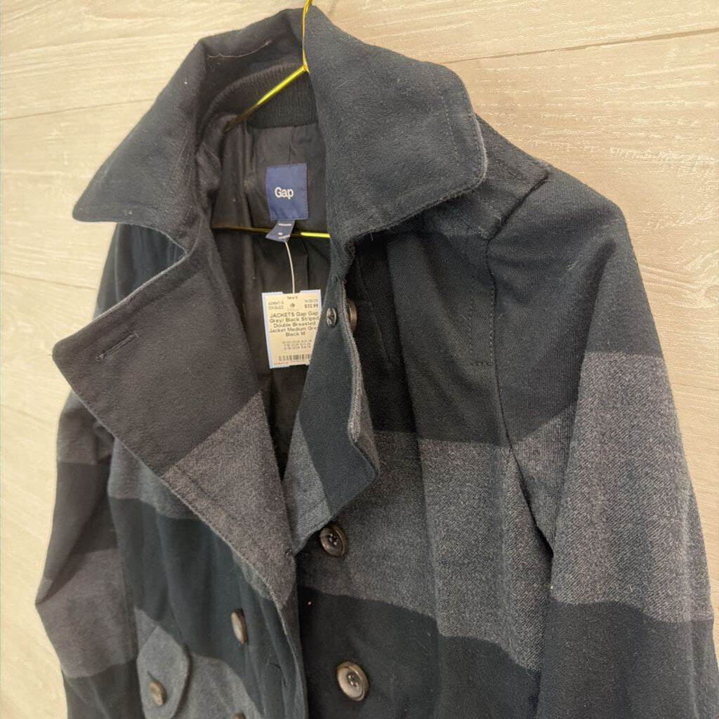 Gap Grey/ Black Striped Double Breasted Jacket Medium