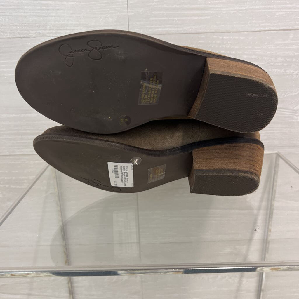 Jessica Simpson Brown Suede Western Mid Calf Boots 6