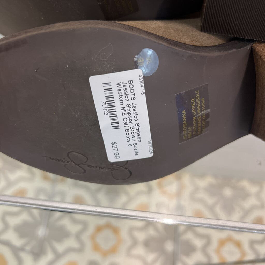 Jessica Simpson Brown Suede Western Mid Calf Boots 6