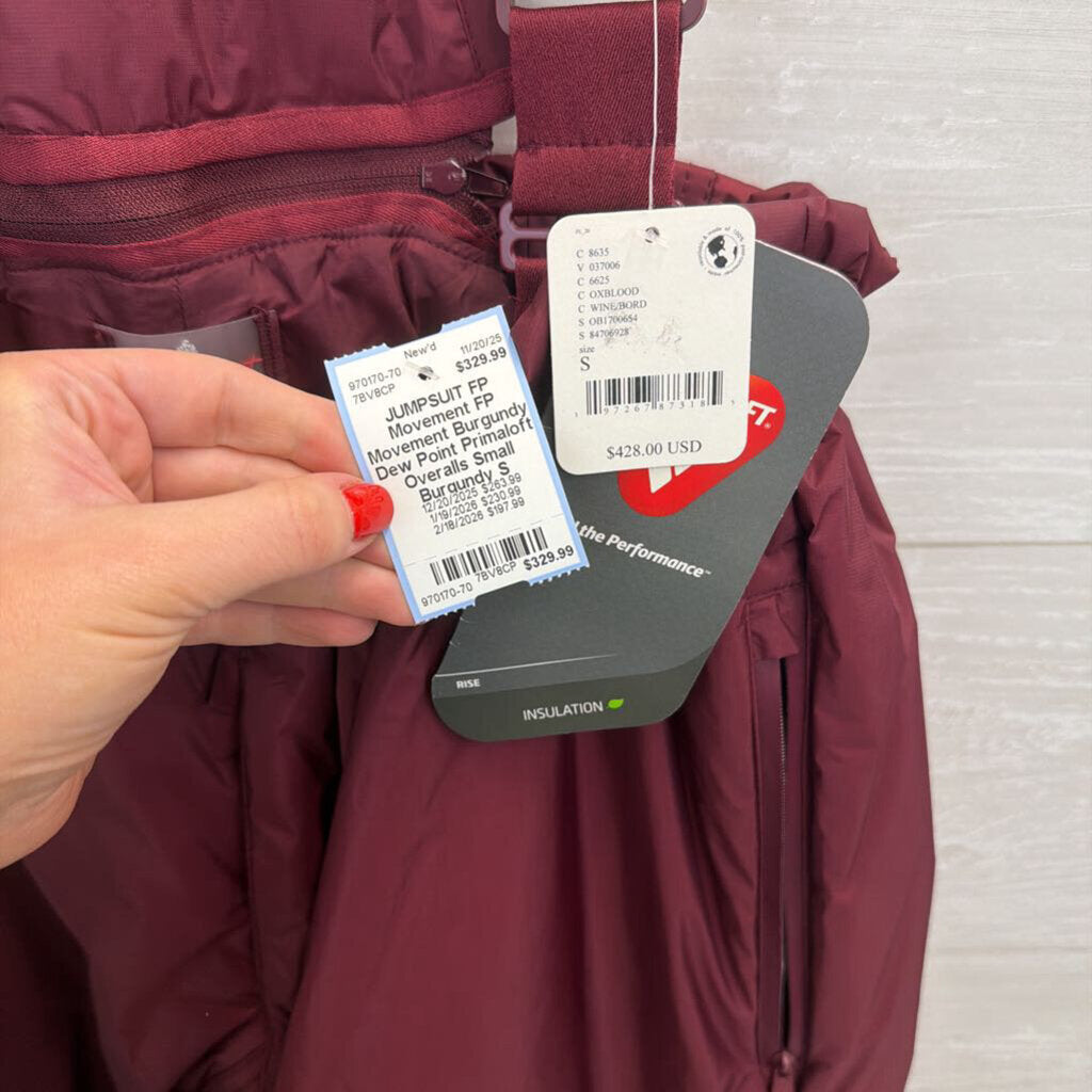 FP Movement Burgundy Dew Point Primaloft Overalls Small