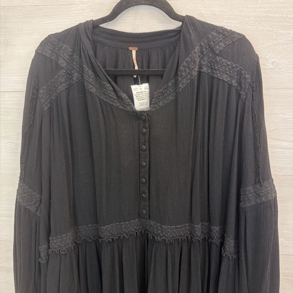 Free People Black Lace Detail Long Sleeve Dress Small