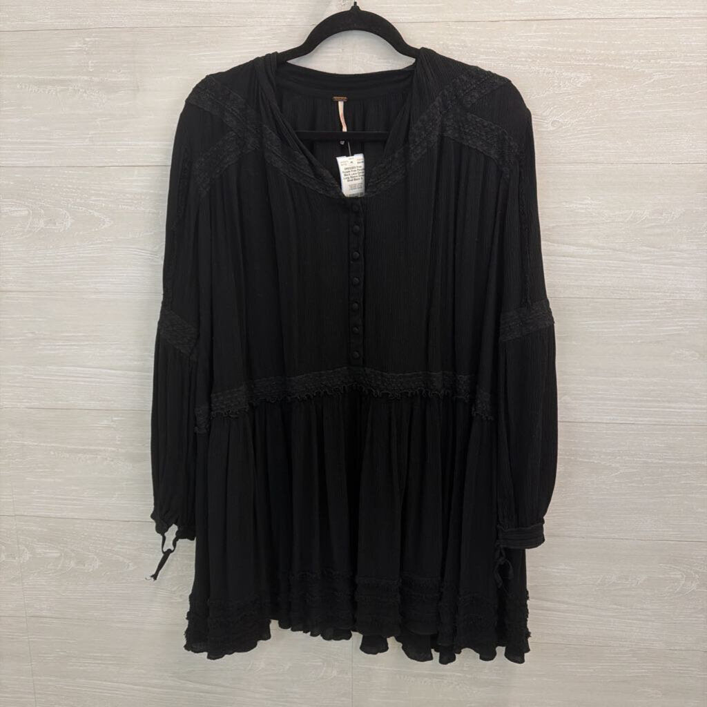 Free People Black Lace Detail Long Sleeve Dress Small
