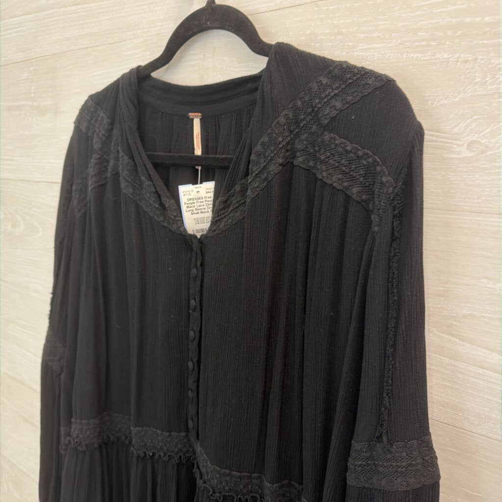 Free People Black Lace Detail Long Sleeve Dress Small