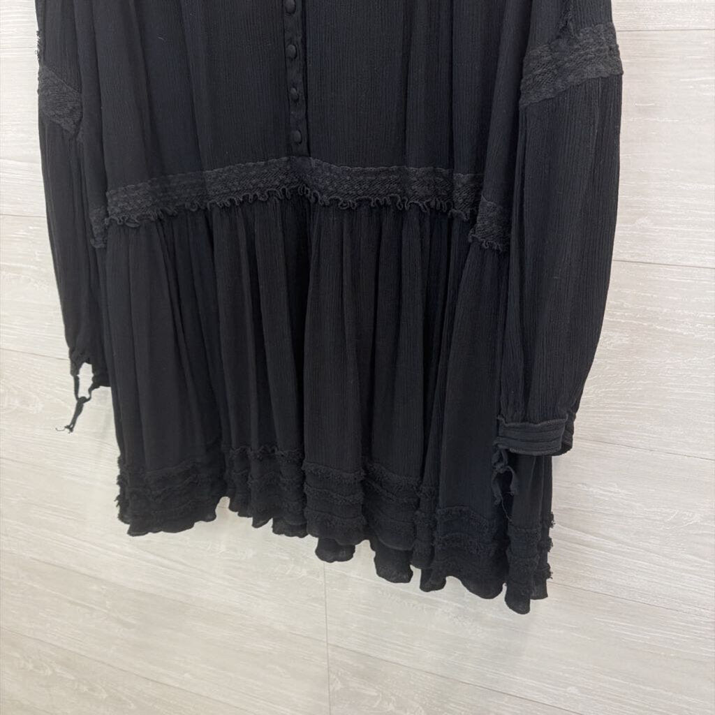 Free People Black Lace Detail Long Sleeve Dress Small