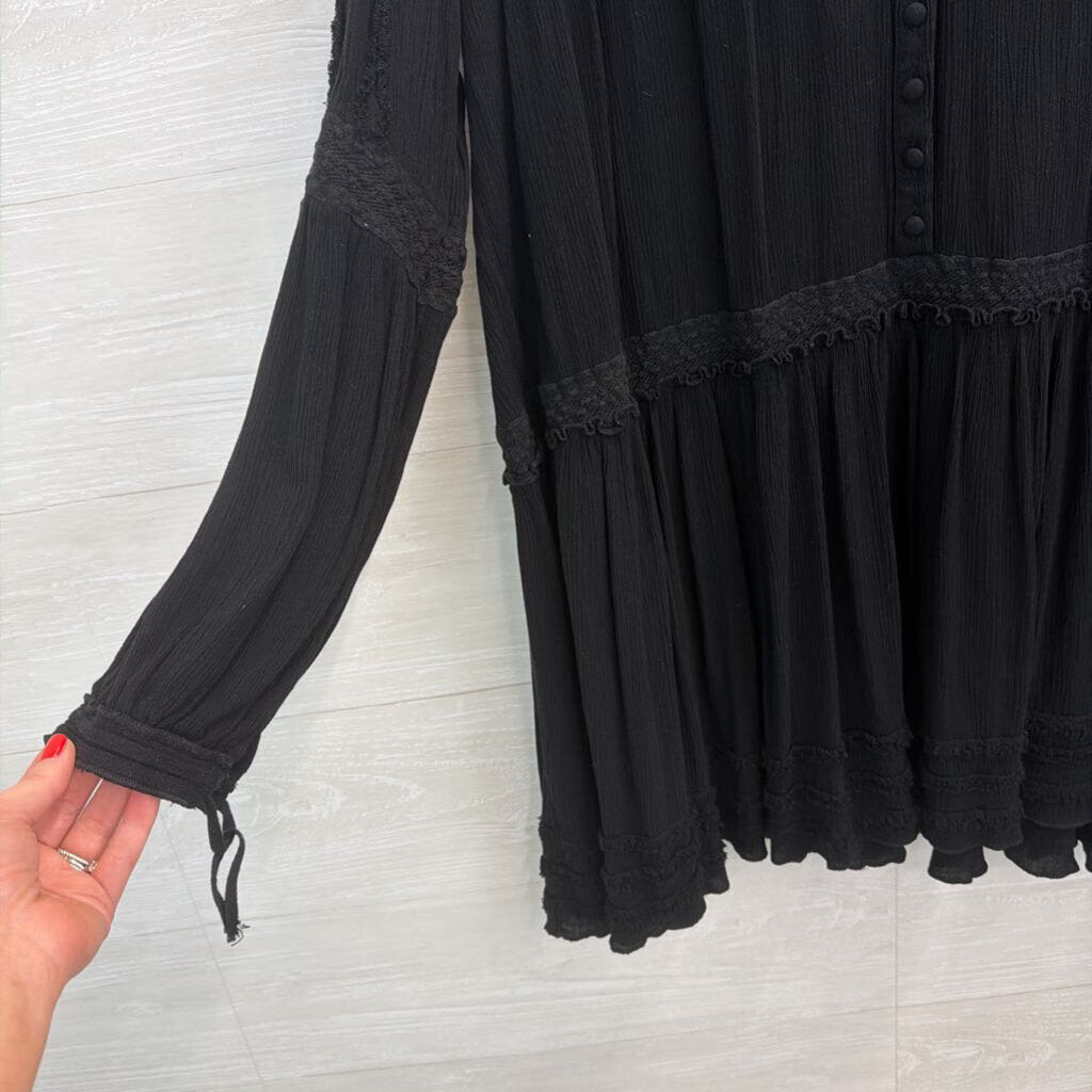 Free People Black Lace Detail Long Sleeve Dress Small