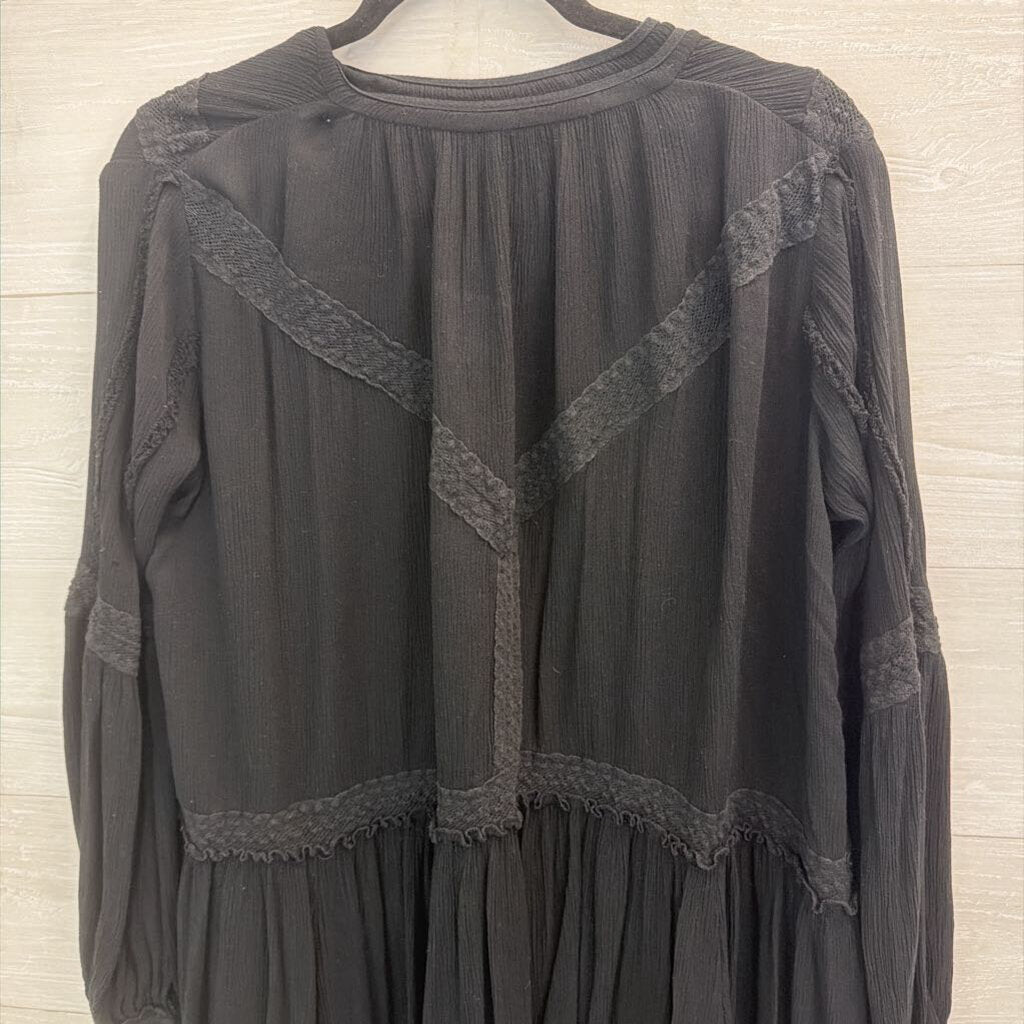 Free People Black Lace Detail Long Sleeve Dress Small