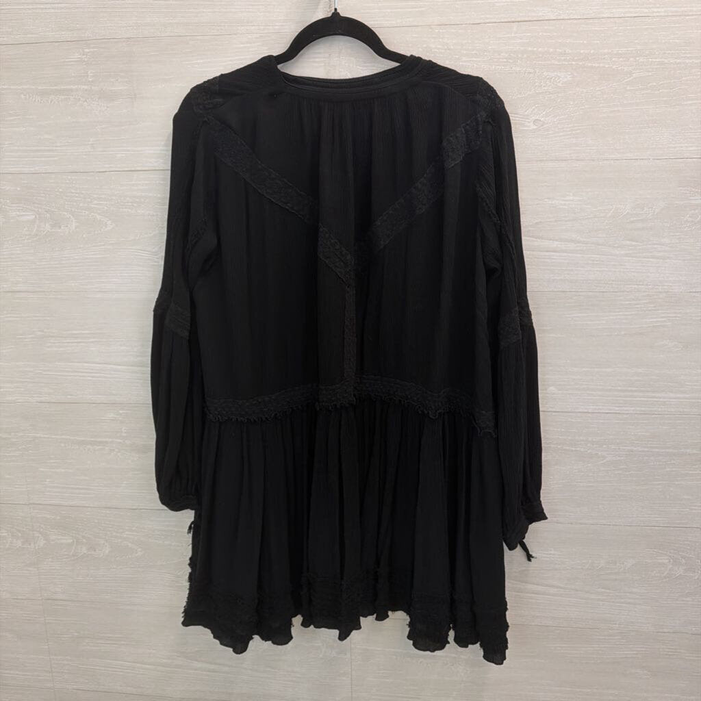 Free People Black Lace Detail Long Sleeve Dress Small