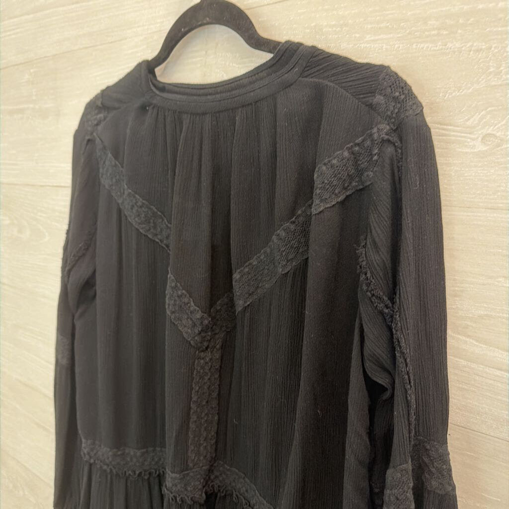 Free People Black Lace Detail Long Sleeve Dress Small