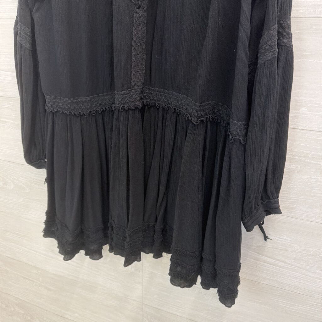 Free People Black Lace Detail Long Sleeve Dress Small