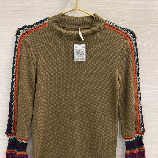 Free People Green/ Multi Knit Sleeve Detail Long Sleeve Top Extra Small