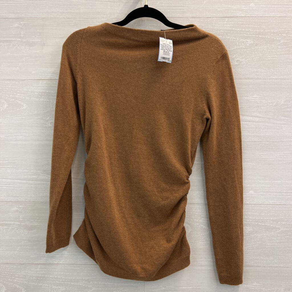 Theory Brown 100% Cashmere Ruched Side Long Sleeve Sweater Top Small