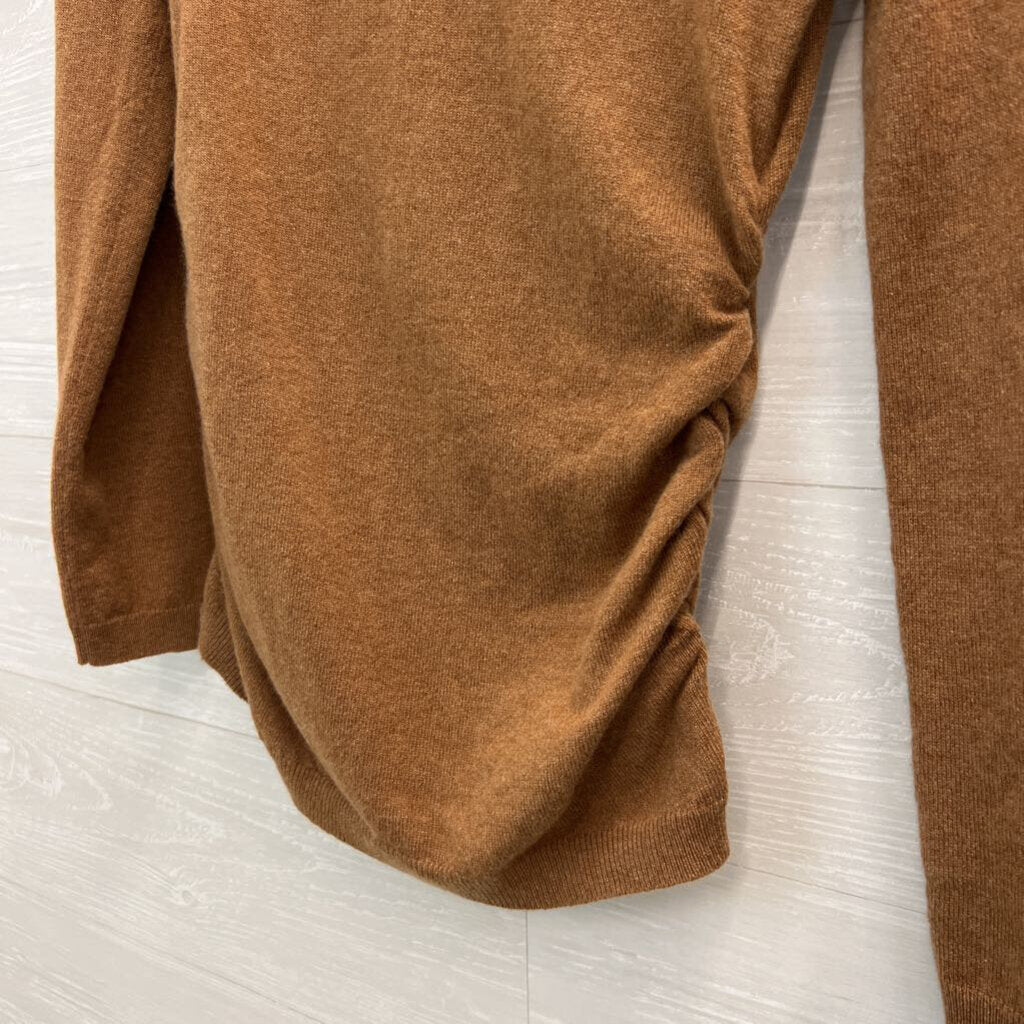 Theory Brown 100% Cashmere Ruched Side Long Sleeve Sweater Top Small