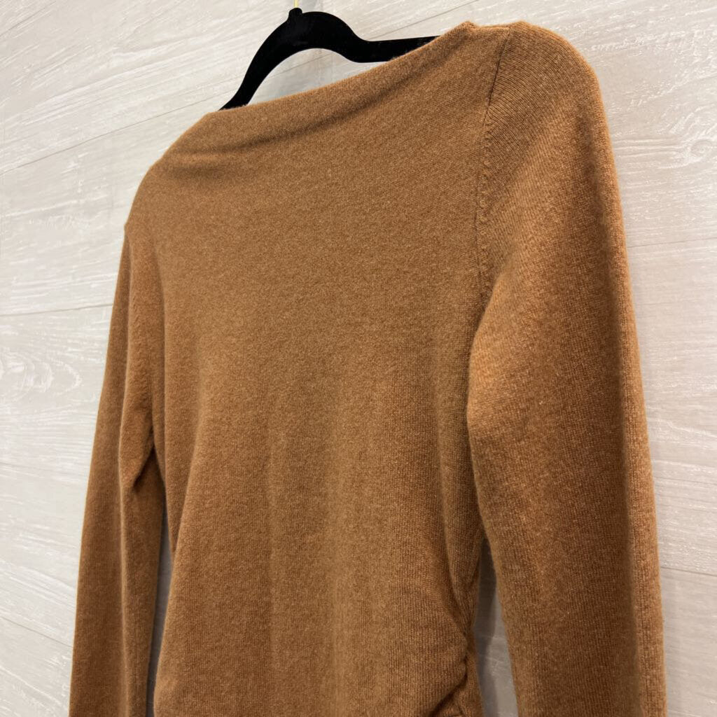 Theory Brown 100% Cashmere Ruched Side Long Sleeve Sweater Top Small