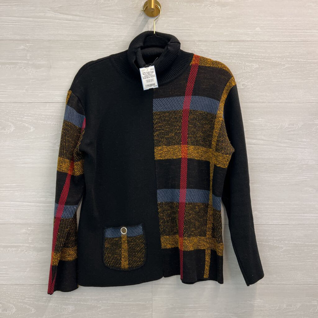 Angel Black/ Multi Plaid Long Sleeve Turtleneck Sweater Small