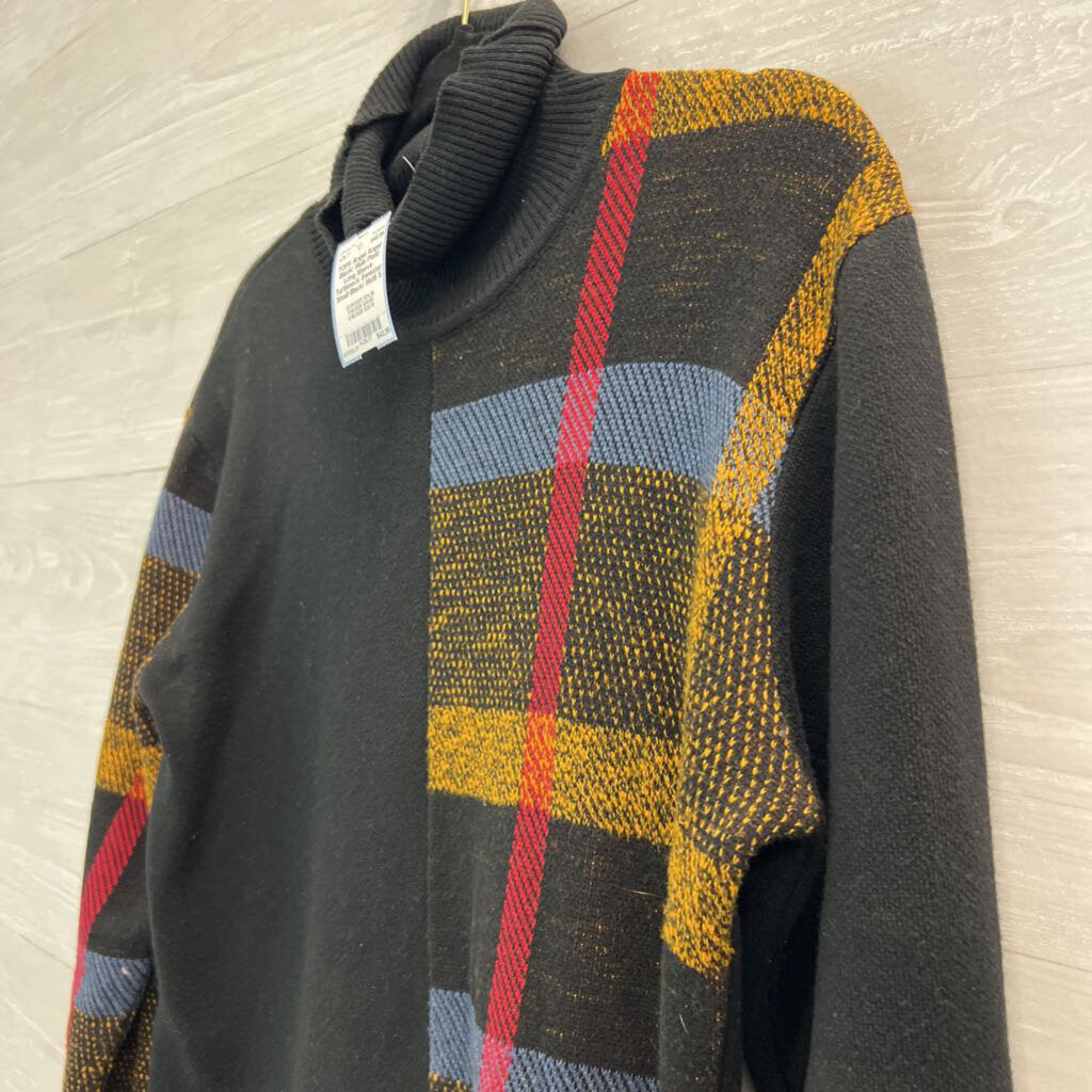 Angel Black/ Multi Plaid Long Sleeve Turtleneck Sweater Small