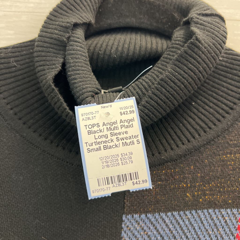 Angel Black/ Multi Plaid Long Sleeve Turtleneck Sweater Small