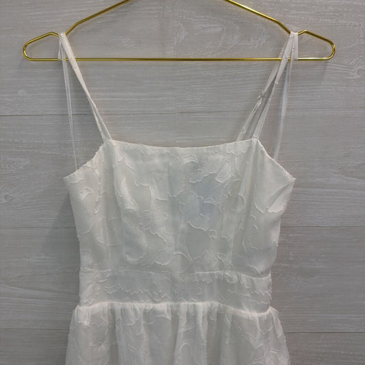 Lulus White Textured Floral Print Tiered Skirt Midi Dress Small