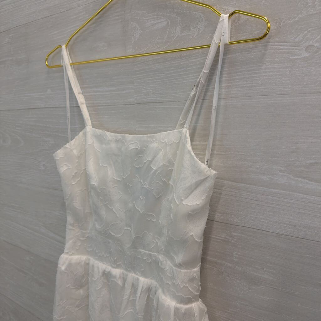 Lulus White Textured Floral Print Tiered Skirt Midi Dress Small