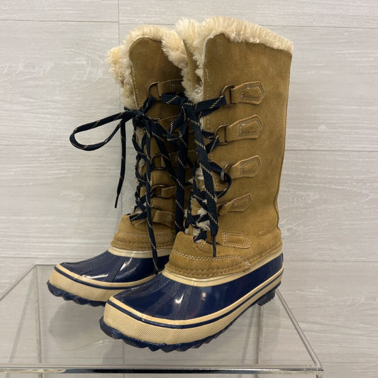 Sporto Brown Suede/ Navy Rubber Blake Fur Lined Tall Duck Boots 6