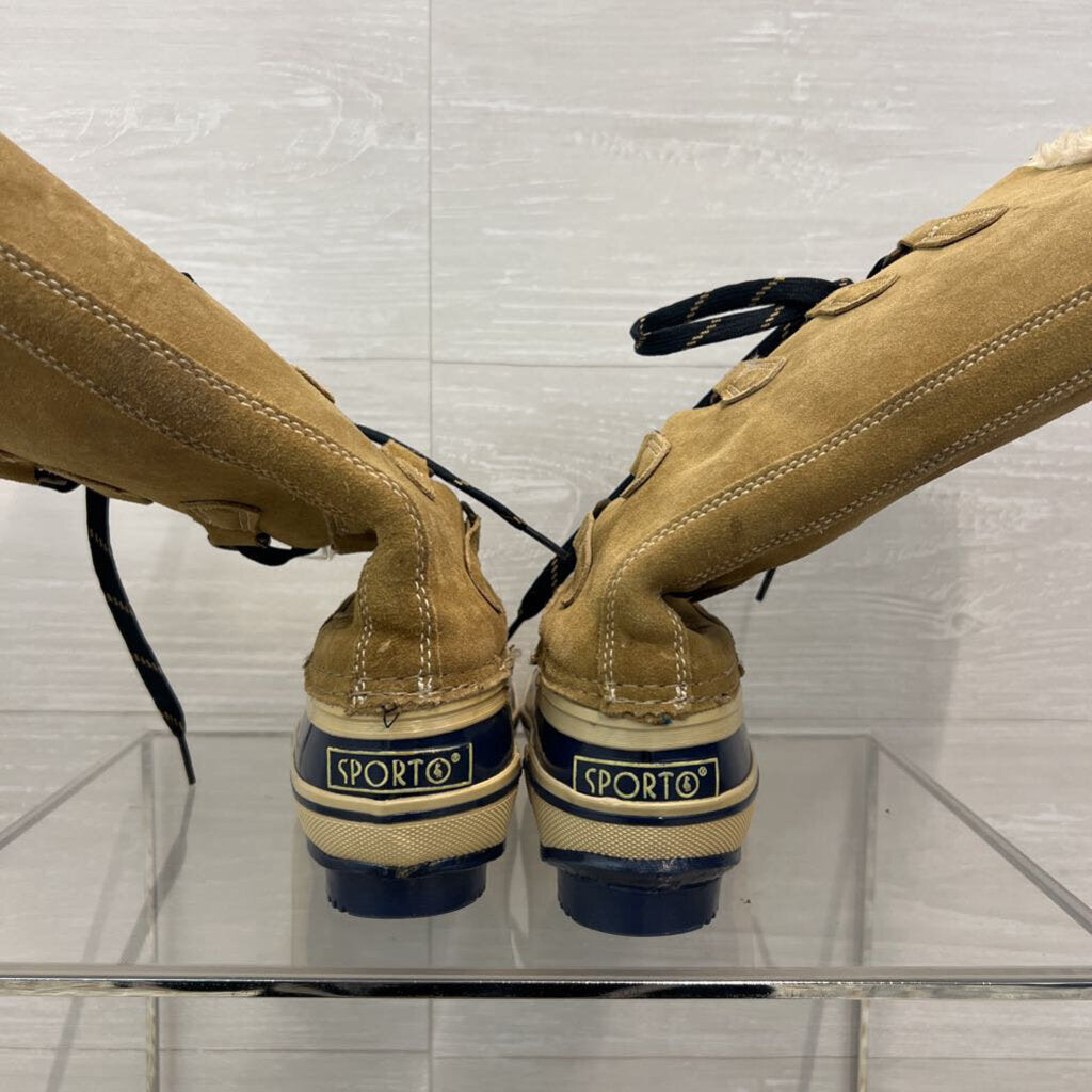 Sporto Brown Suede/ Navy Rubber Blake Fur Lined Tall Duck Boots 6