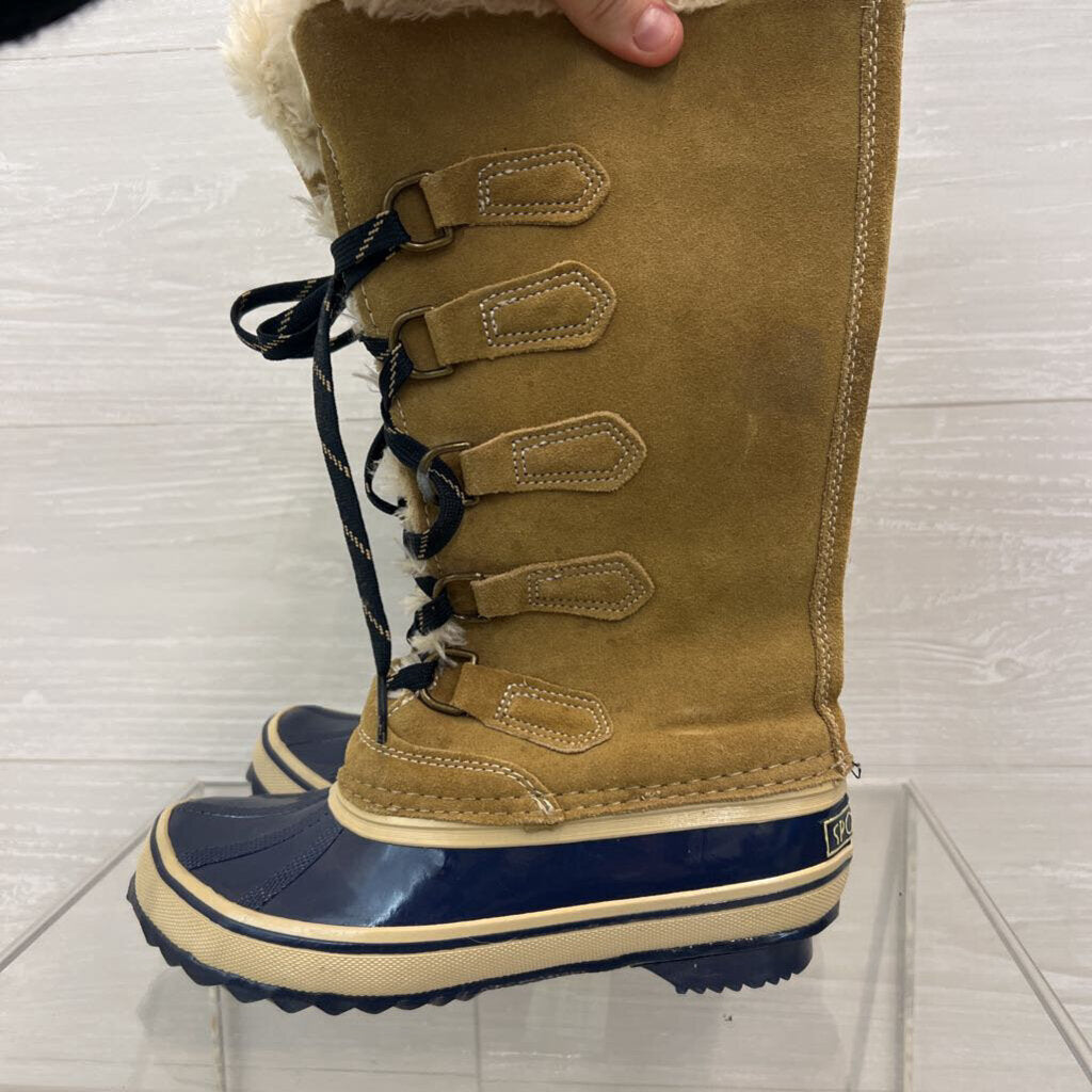Sporto Brown Suede/ Navy Rubber Blake Fur Lined Tall Duck Boots 6