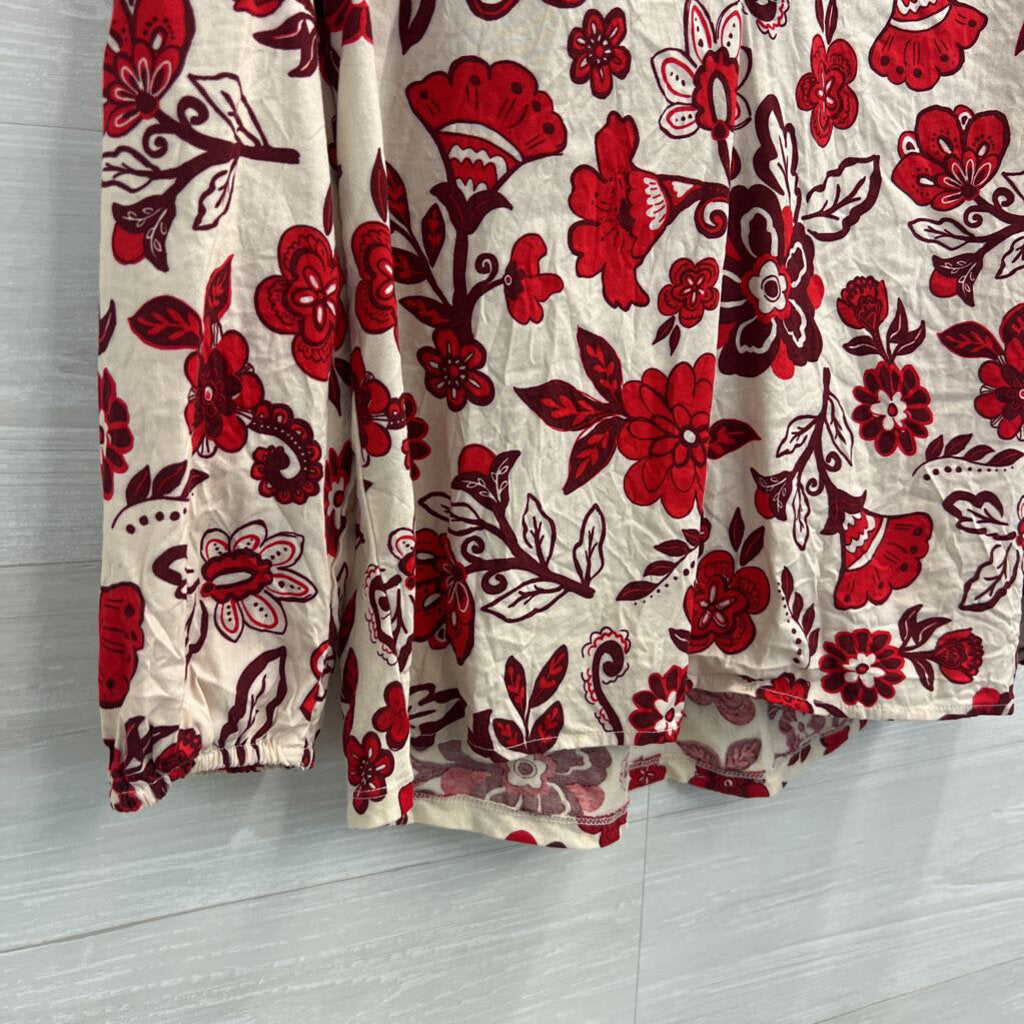 Loft Beige/ Red Flower Print Long Sleeve Top Small