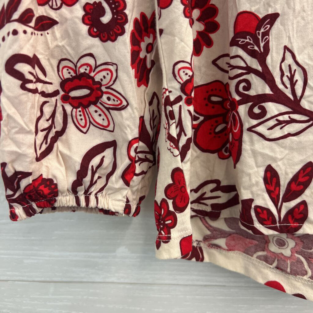 Loft Beige/ Red Flower Print Long Sleeve Top Small