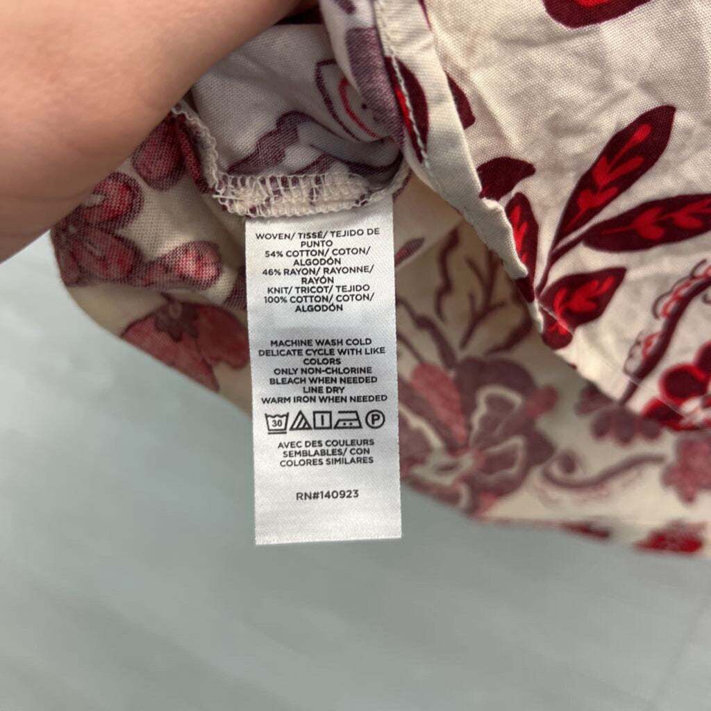 Loft Beige/ Red Flower Print Long Sleeve Top Small