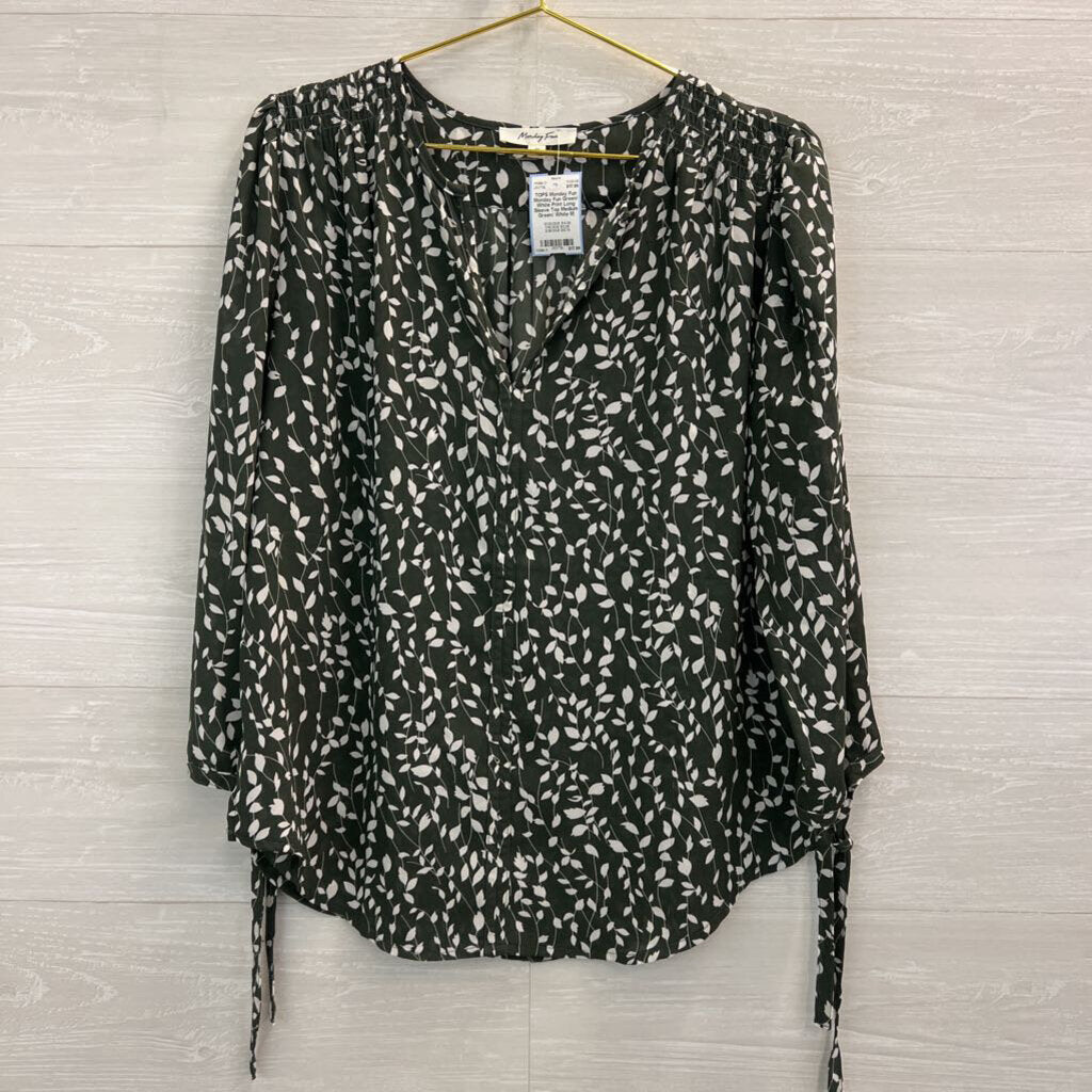 Monday Fun Green/ White Print Long Sleeve Top Medium