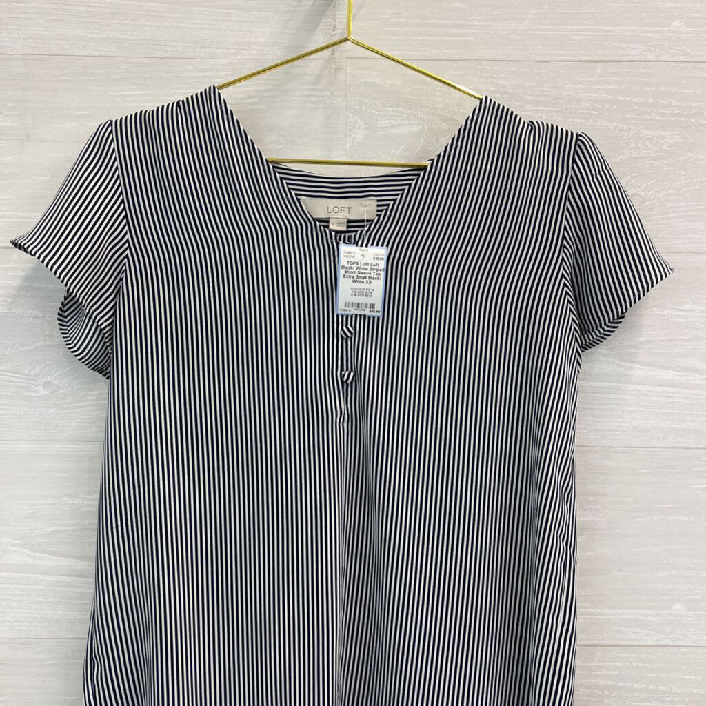 Loft Black/ White Striped Short Sleeve Top Extra Small