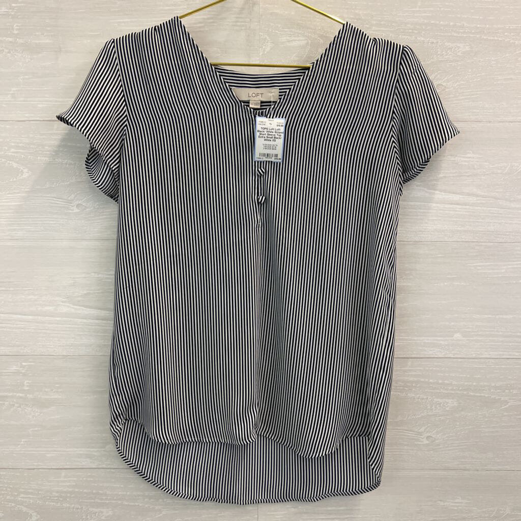 Loft Black/ White Striped Short Sleeve Top Extra Small