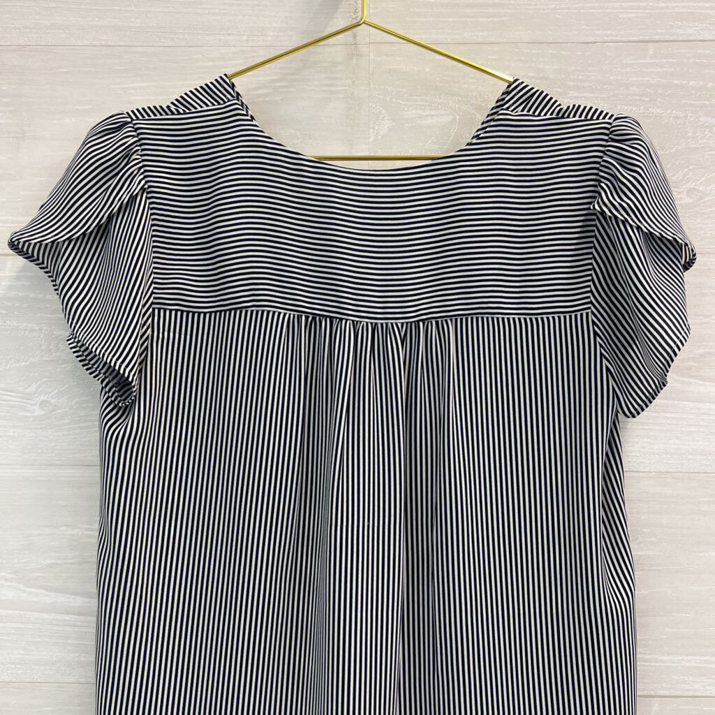 Loft Black/ White Striped Short Sleeve Top Extra Small