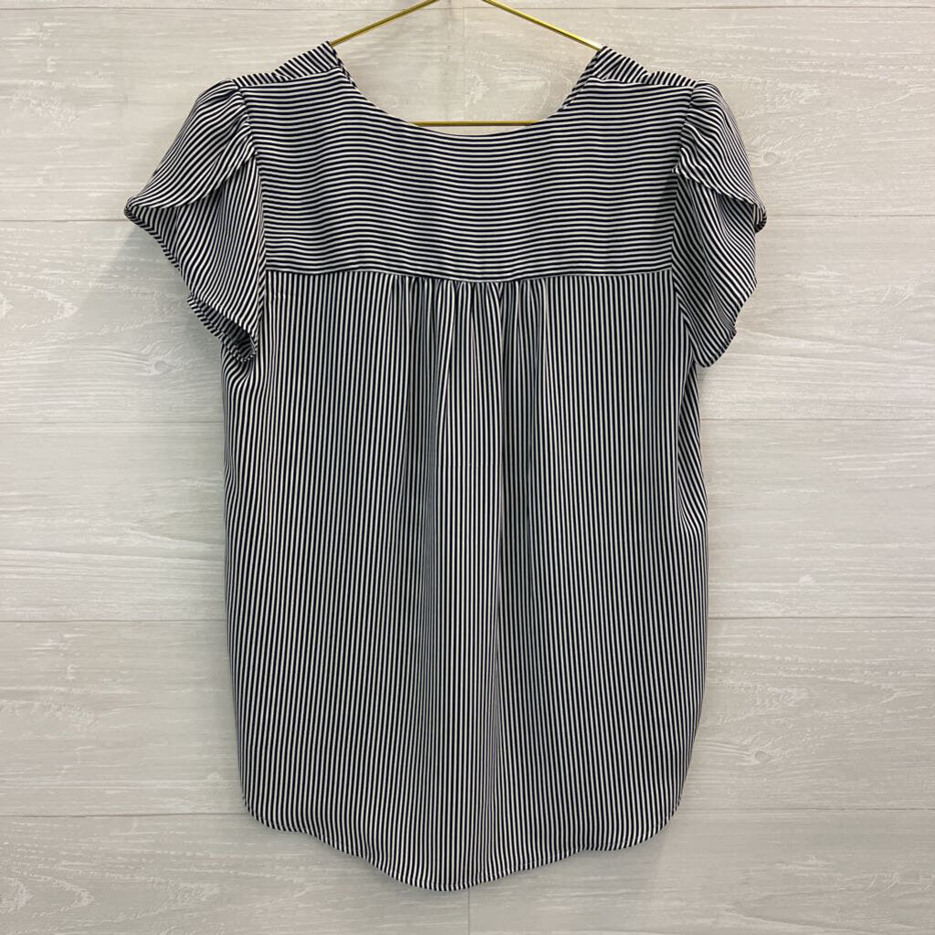 Loft Black/ White Striped Short Sleeve Top Extra Small