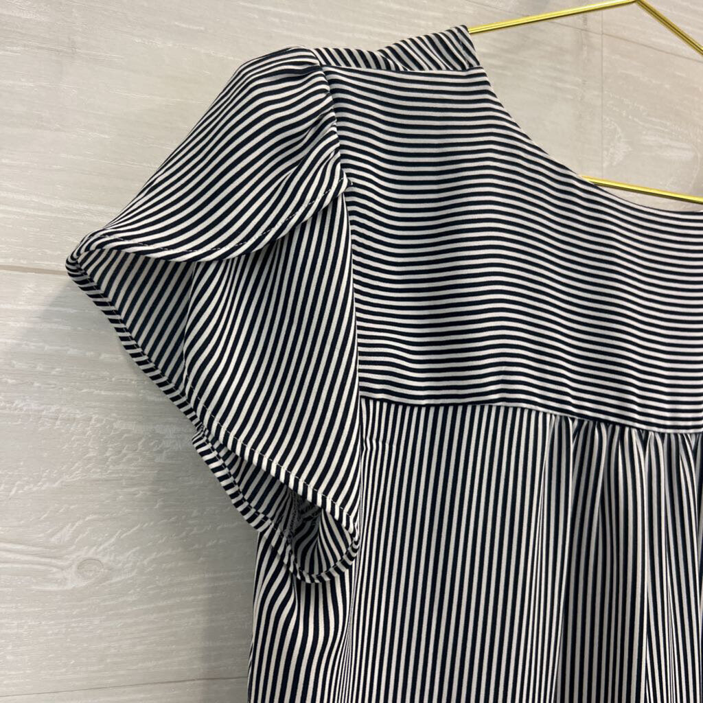 Loft Black/ White Striped Short Sleeve Top Extra Small