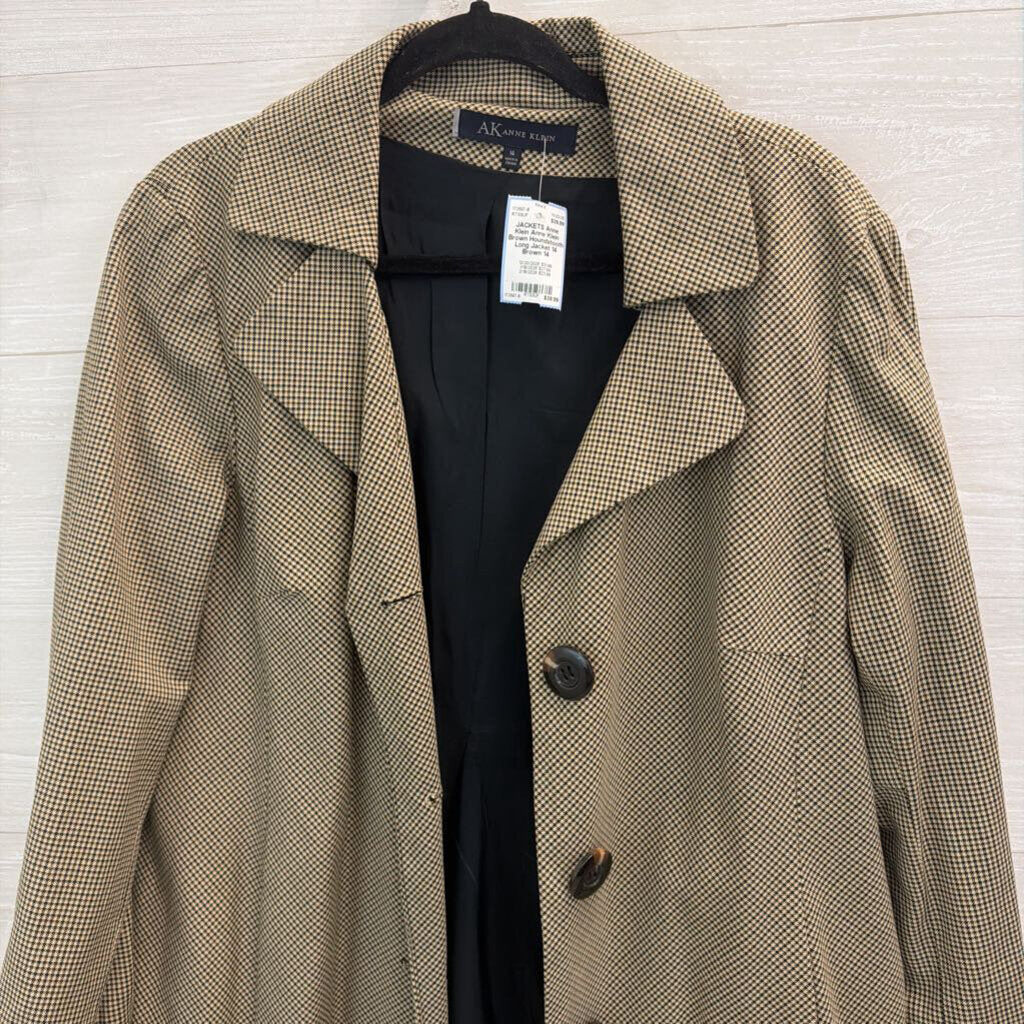 Anne Klein Brown Houndstooth Long Jacket 14
