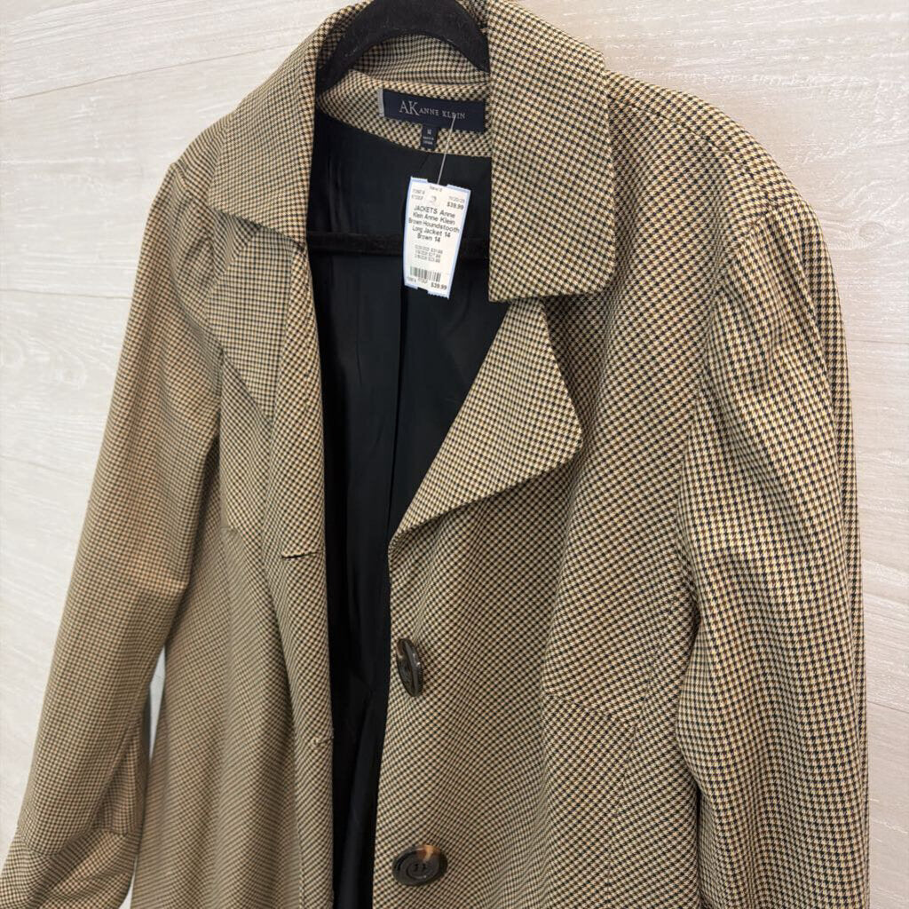 Anne Klein Brown Houndstooth Long Jacket 14