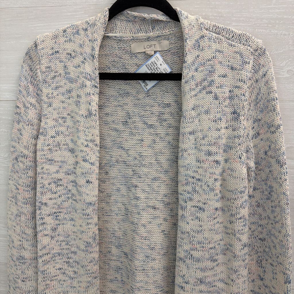 Loft White/ Blue/ Pink Knit Open Front Cardigan Sweater Medium