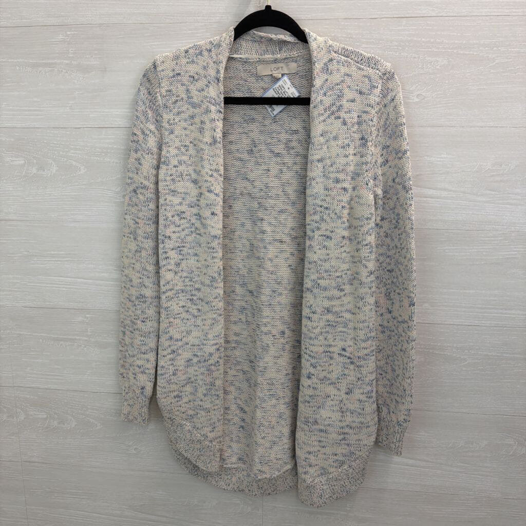 Loft White/ Blue/ Pink Knit Open Front Cardigan Sweater Medium