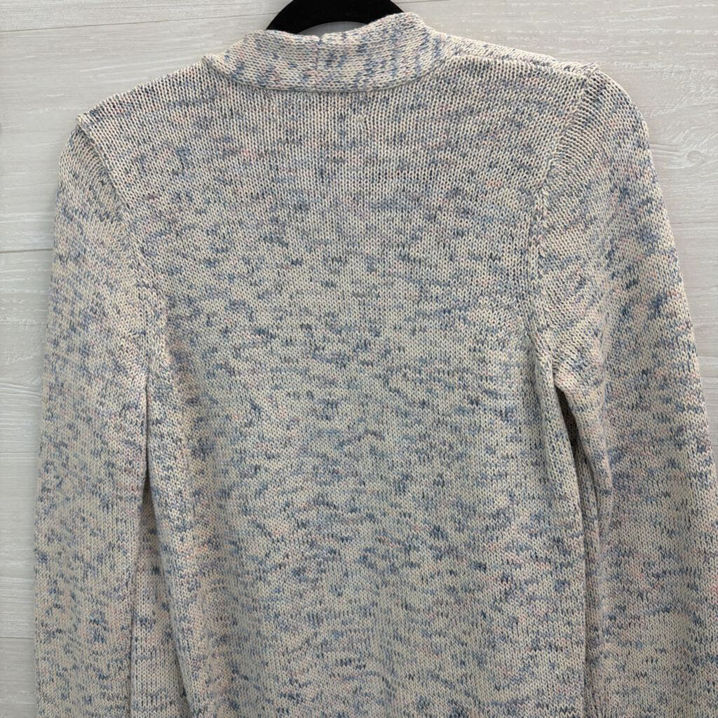 Loft White/ Blue/ Pink Knit Open Front Cardigan Sweater Medium