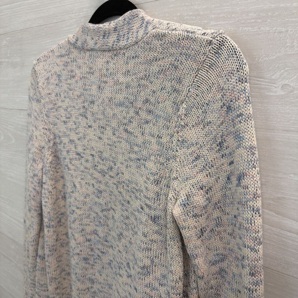 Loft White/ Blue/ Pink Knit Open Front Cardigan Sweater Medium