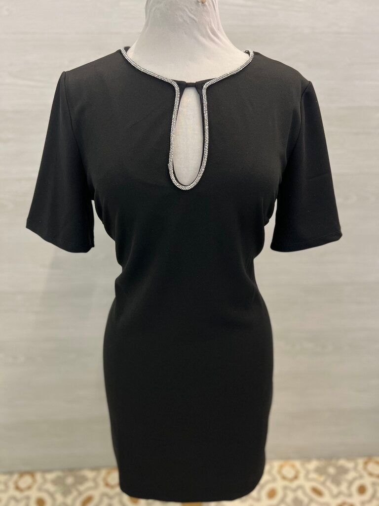 Premier Amour Black/ Rhinestone Neckline Short Sleeve Short Formal Dress Medium