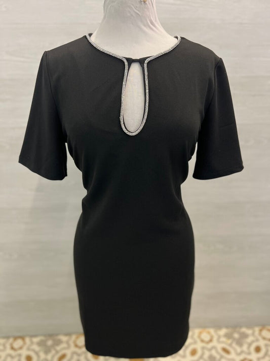 Premier Amour Black/ Rhinestone Neckline Short Sleeve Short Formal Dress Medium