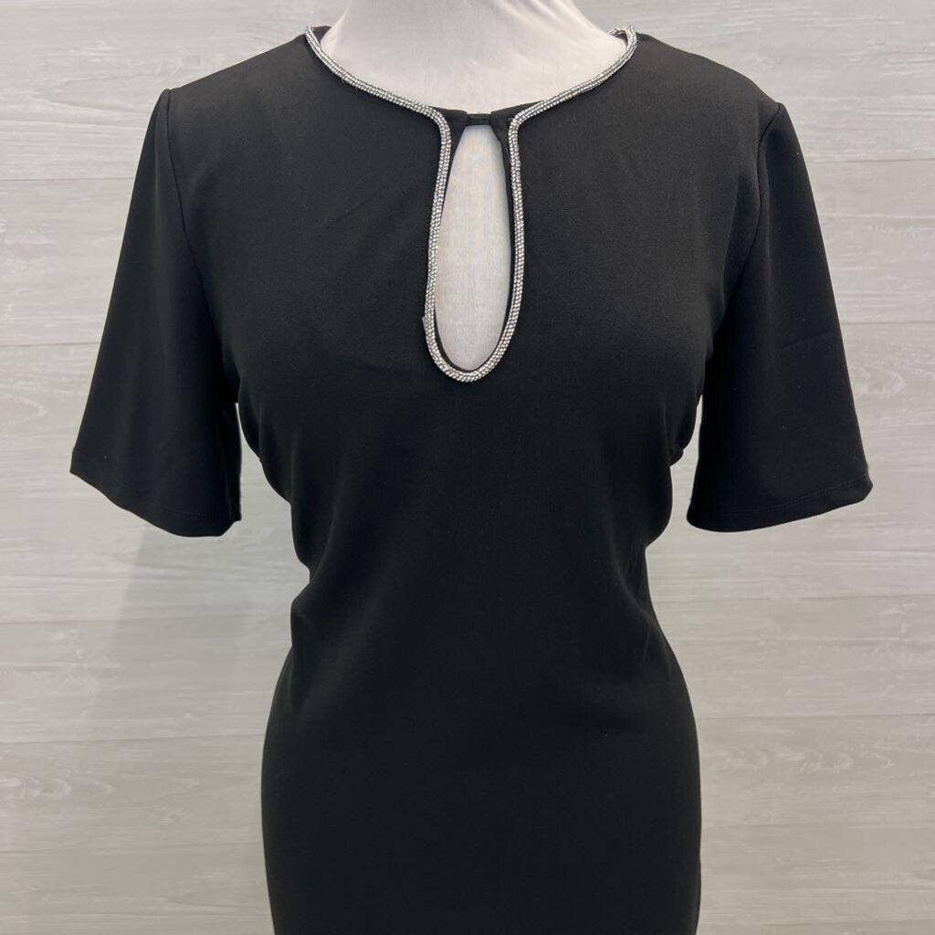 Premier Amour Black/ Rhinestone Neckline Short Sleeve Short Formal Dress Medium