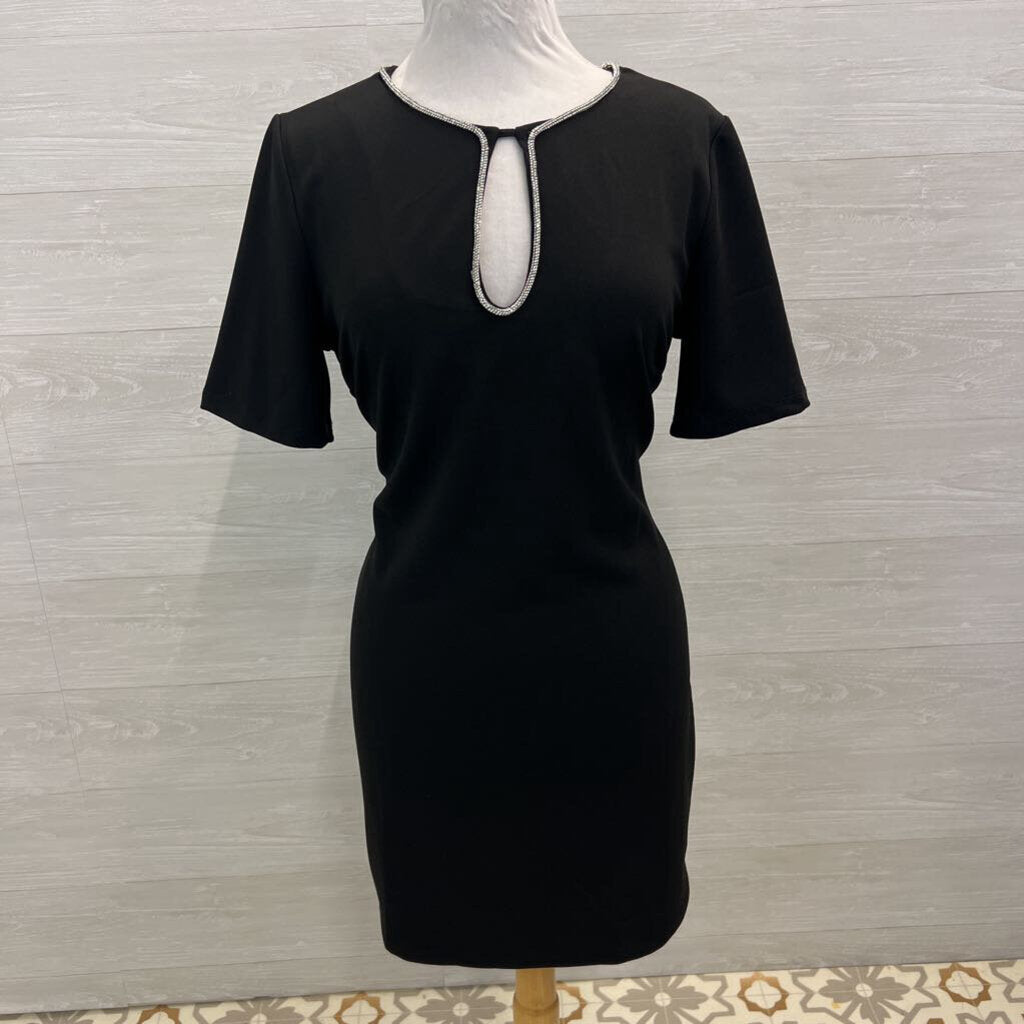 Premier Amour Black/ Rhinestone Neckline Short Sleeve Short Formal Dress Medium