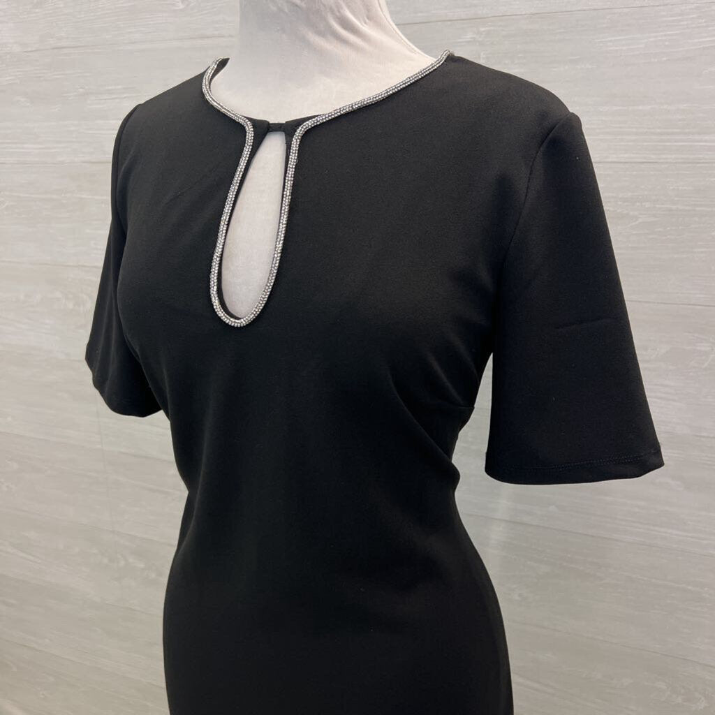 Premier Amour Black/ Rhinestone Neckline Short Sleeve Short Formal Dress Medium